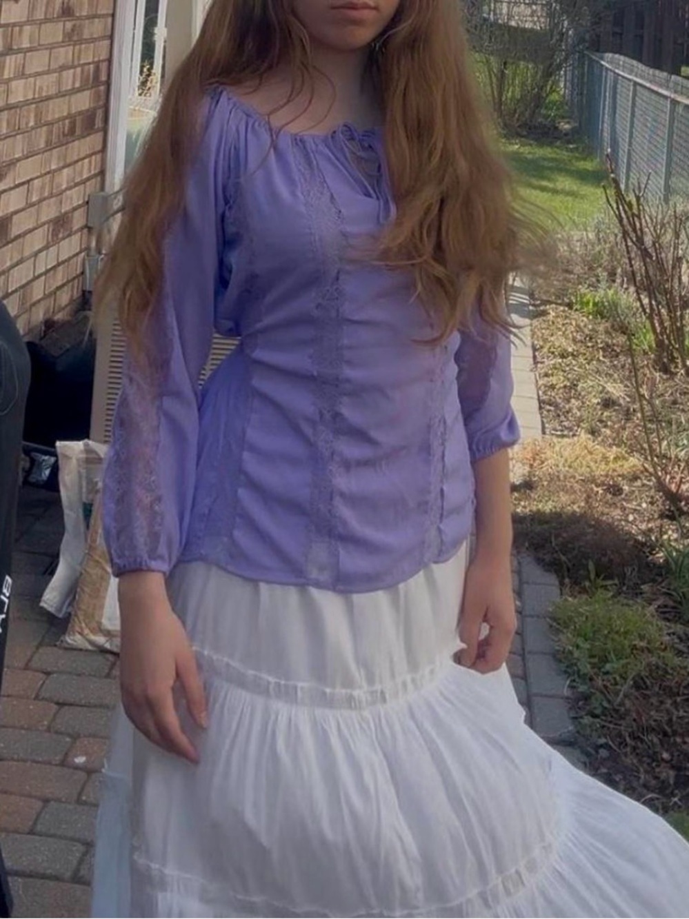 Lilac Peasant Blouse with Lace Panels